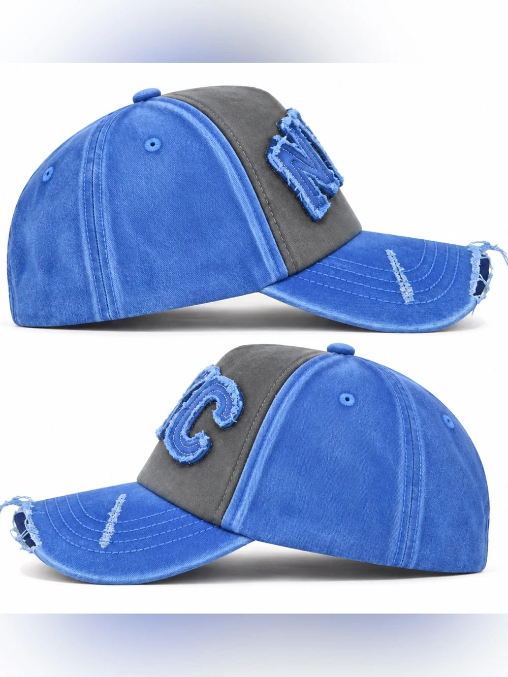 NYC Distressed Baseball Cap in Blue and Gray